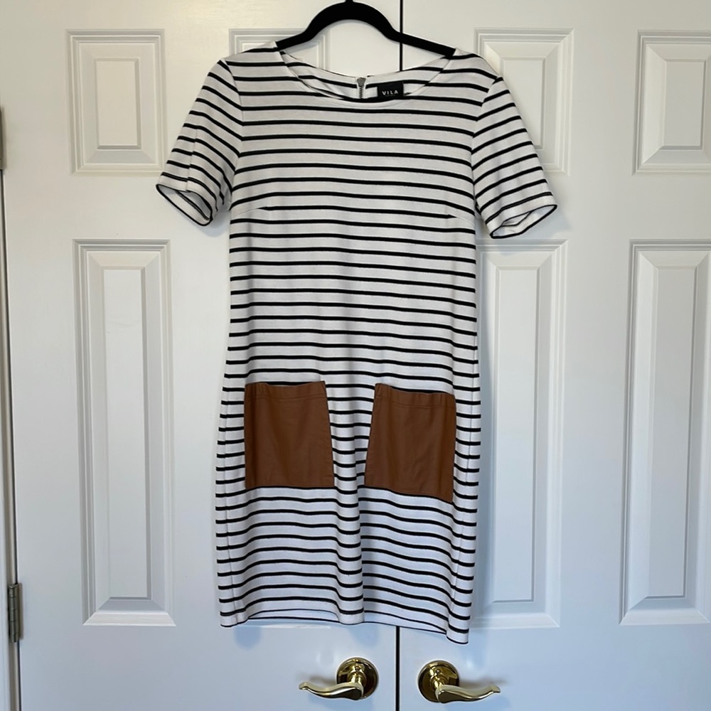 Black and white striped Vila shift dress
